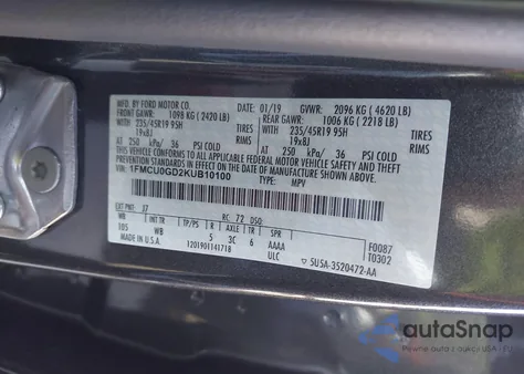 2019 Ford Escape Se from USA, damaged, VIN 1FMCU0GD2KUB10100
